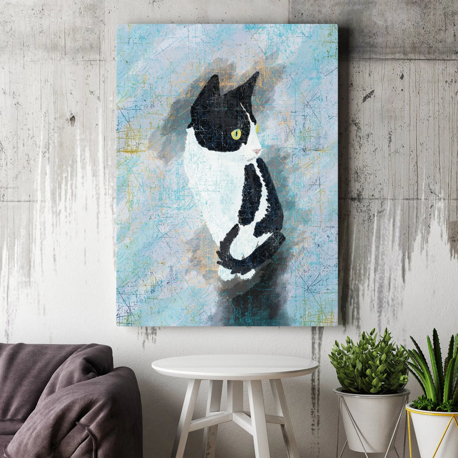 Tuxedo Cat Canvas Wall Art | Abstract Sketch Style Portrait | Premium Gallery Quality Print | Modern Home Decor Gift for Cat Lover