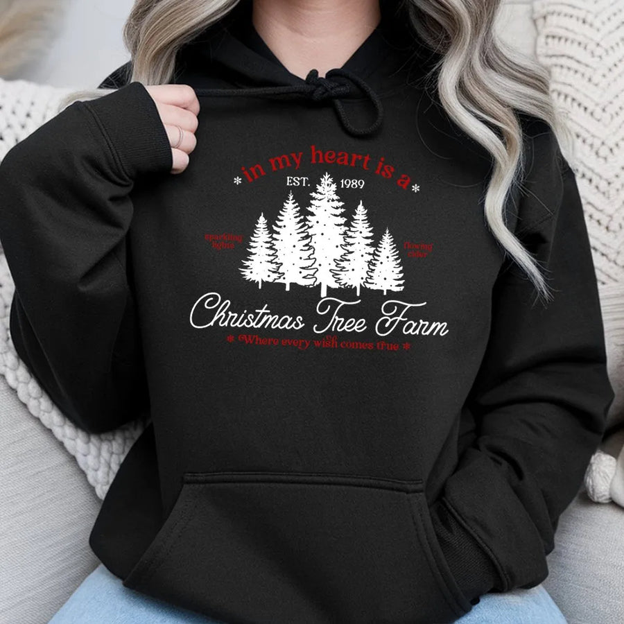 Christmas Tree Farm Hoodie | In My Heart Est 1989 Graphic | Premium Cotton Blend | Holiday Gift for Women and Men