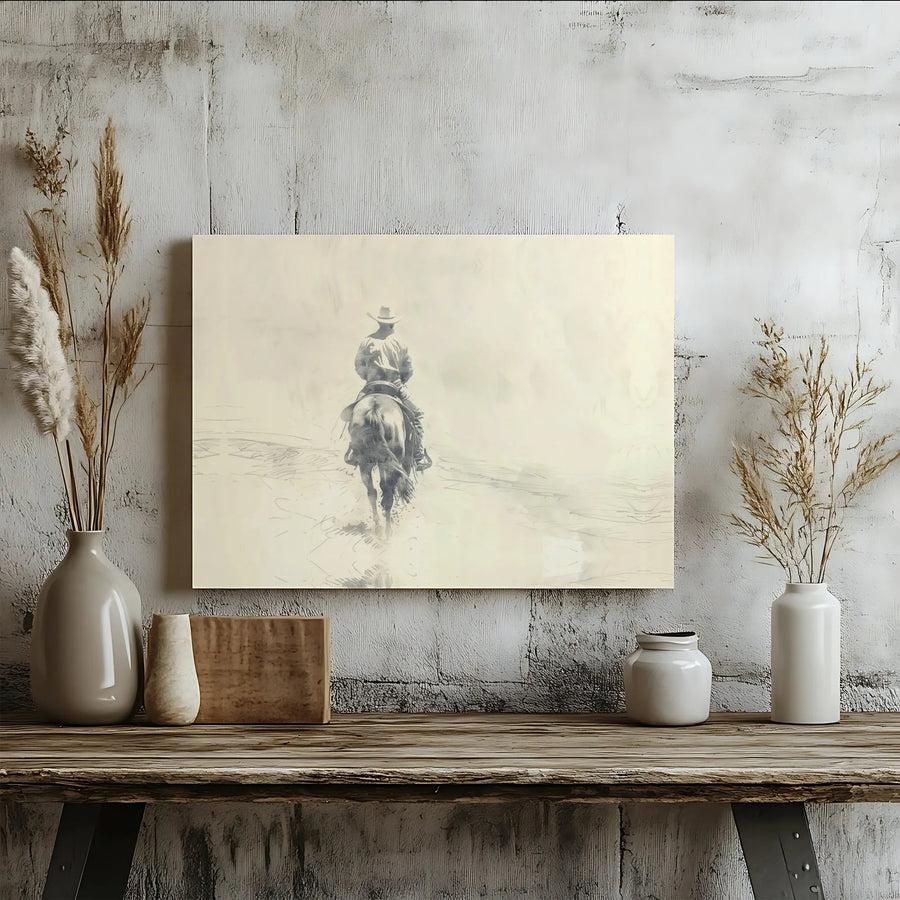 Western Cowboy Canvas Print | Vintage Horseback Sketch Art | Premium 1.25 Inch Gallery Wrap | Rustic Home Decor Wall Art
