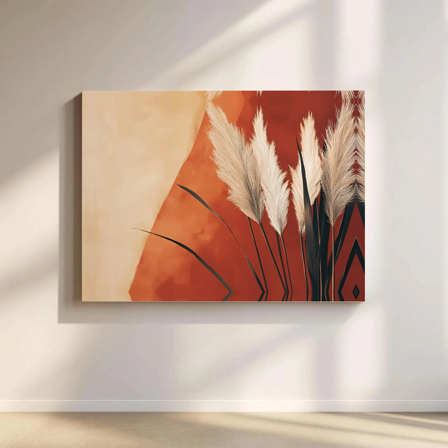 Bohemian Pampas Grass Canvas Wall Art | Terracotta and Beige Abstract Botanical Print | Gallery Wrapped Premium Decor | Modern Living Room Gift
