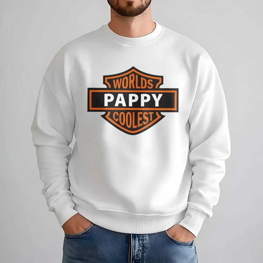 Worlds Coolest Pappy Sweatshirt | Motorcycle Biker Shield Graphic | Premium Cotton Blend | Funny Grandpa Birthday or Father's Day 2026 Gift