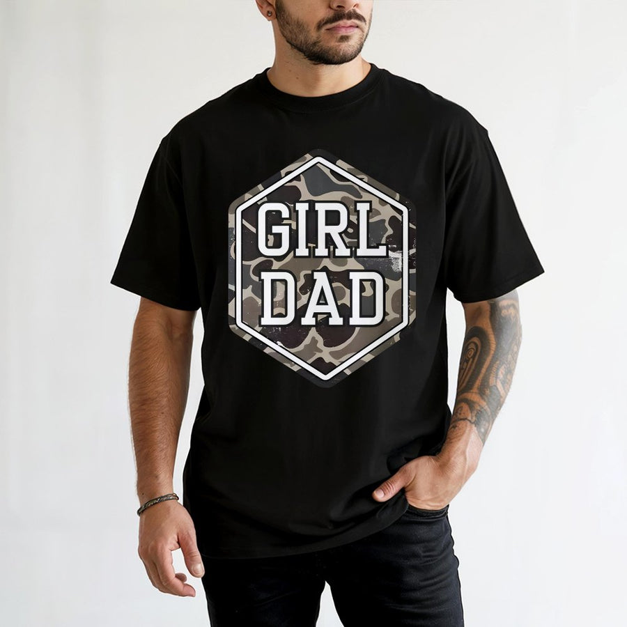 Girl Dad T-Shirt | Camouflage Hexagon Graphic Design | Premium 100% Cotton | Perfect Father's Day 2026 Gift for Proud Dad