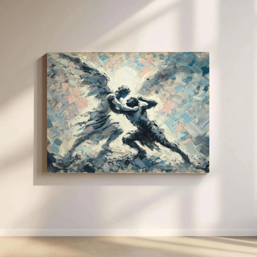 Jacob Wrestling Angel Canvas Art | Abstract Impasto Painting Print | Thick Gallery Wrap Canvas | Christian Home Decor Gift