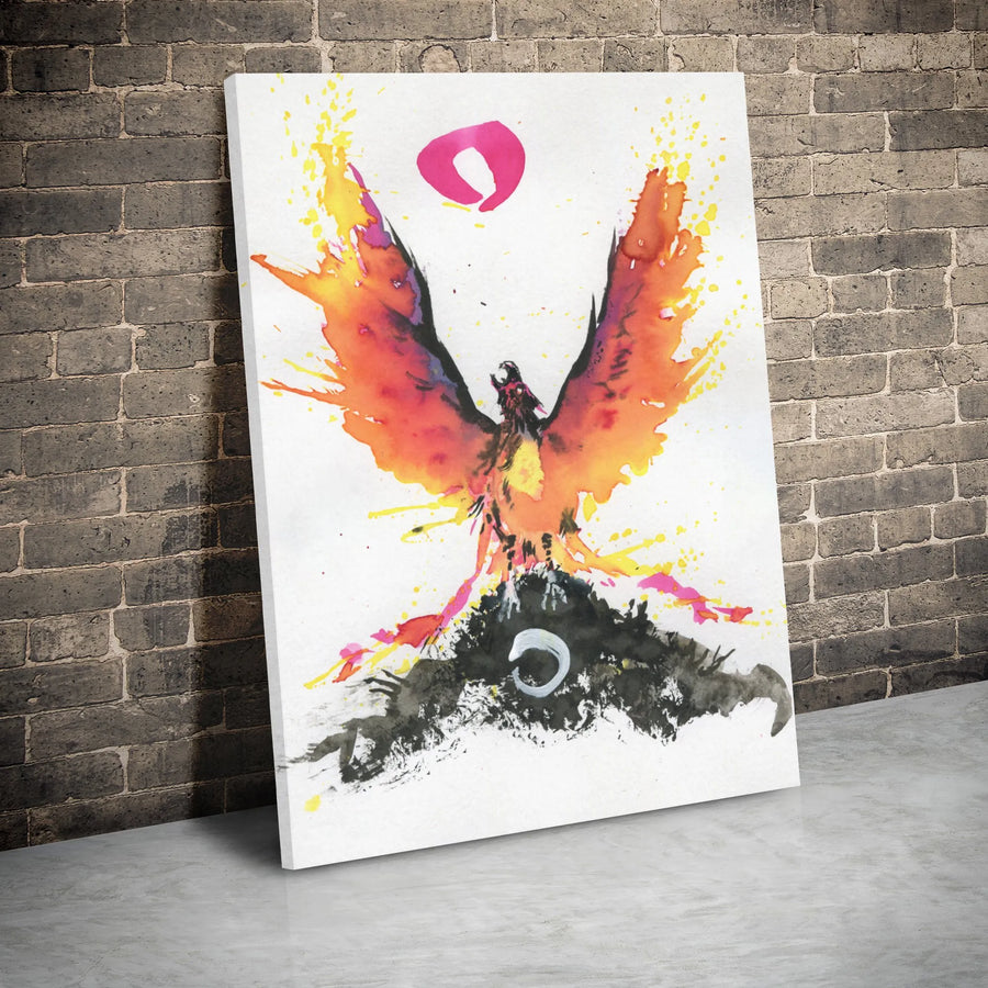 Phoenix Rising Canvas Art | Abstract Watercolor Fire Bird Decor | Premium 1.25" Gallery Wrap | Symbolic Wall Art Gift for Home or Office