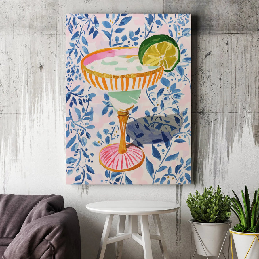Margarita Cocktail Wall Art | Vibrant Botanical Bar Cart Print | Premium Gallery Wrapped Canvas | Chic Kitchen Decor for Cocktail Lovers