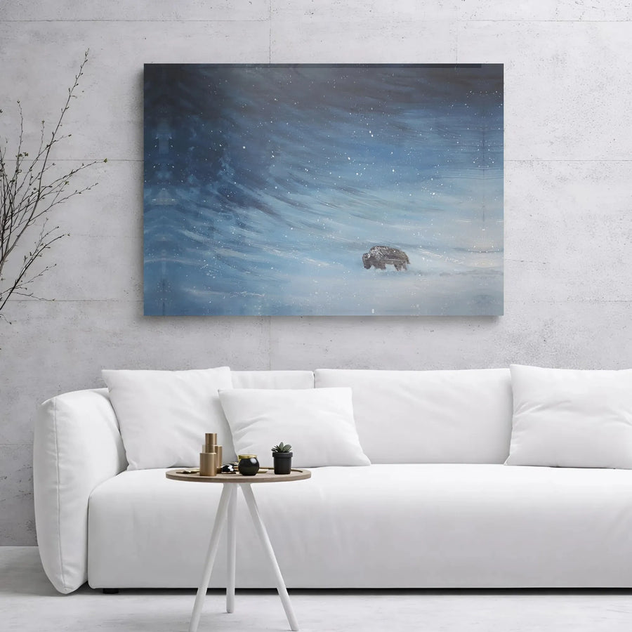 Bison in Winter Snowstorm Canvas Art | Wildlife Blizzard Wall Decor | 1.25-Inch Gallery Wrap Premium Print | Rustic Nature Lodge Gift