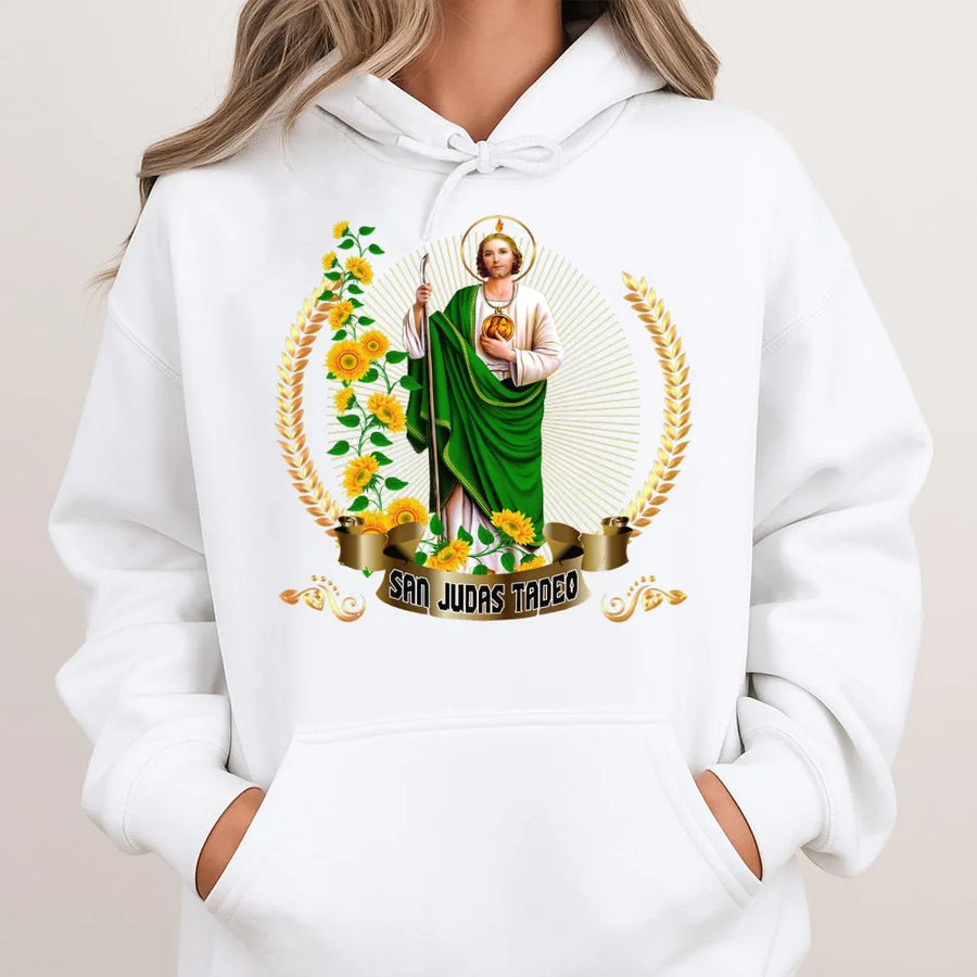 San Judas Tadeo Hoodie | Mexican Religious Graphic Art | Premium Cotton Blend | Catholic Faith Gift for Men and Women