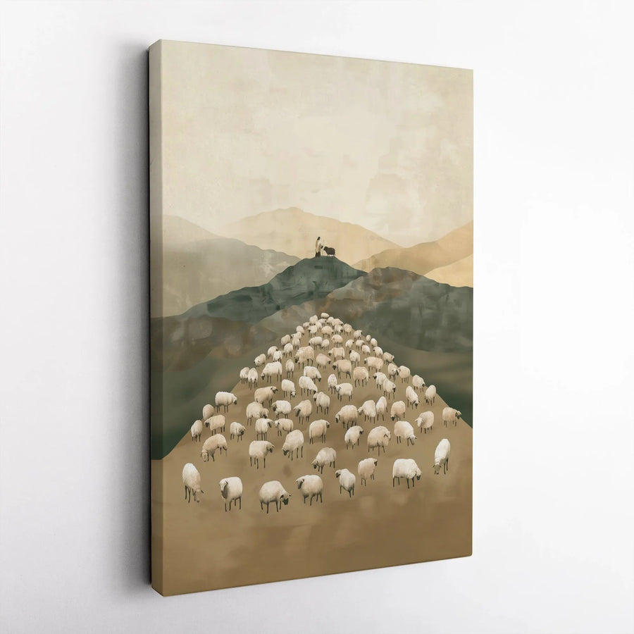 Good Shepherd Canvas Wall Art | Minimalist Religious Flock Print | 1.25 Inch Gallery Wrap | Christian Home Decor Gift