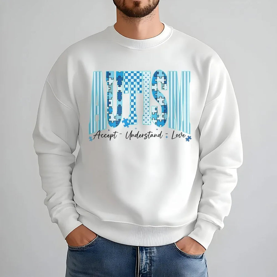 Autism Awareness Shirt | Accept Understand Love Puzzle Graphic | Soft Cotton Tee | Neurodiversity Support Gift for Teachers & Parents