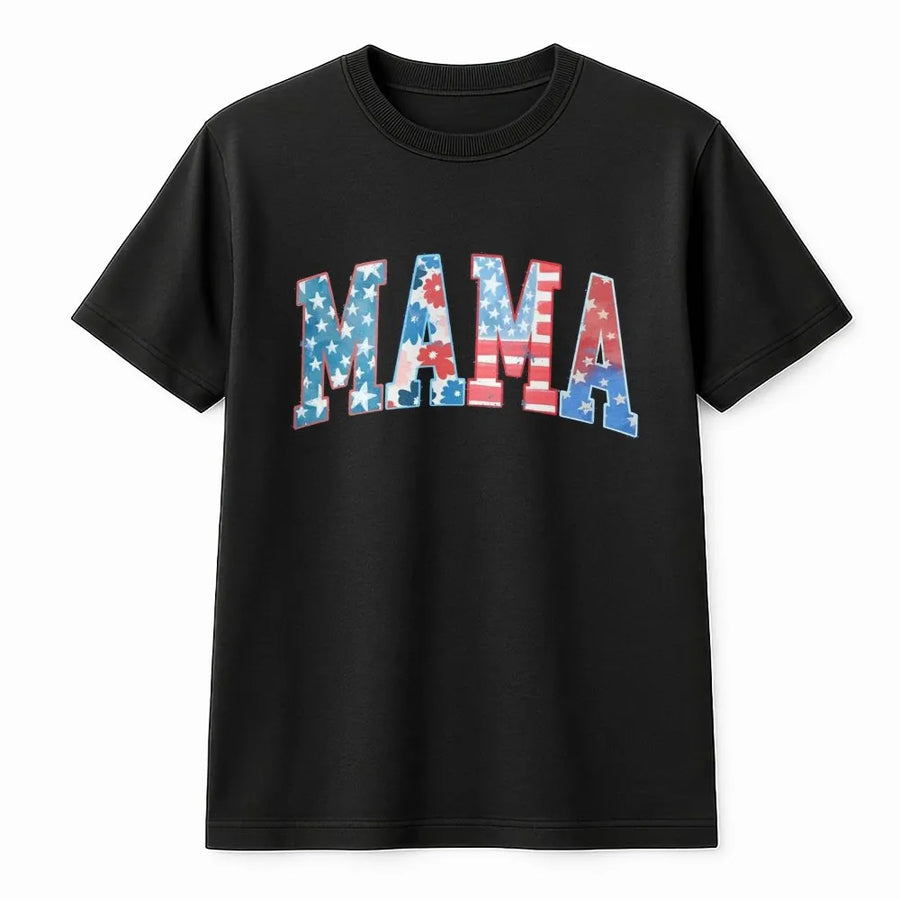 American Mama T-Shirt Sweatshirt | Retro USA Flag Lettering | Premium Cotton-Blend Pullover | Patriotic 4th of July Gift for Mom