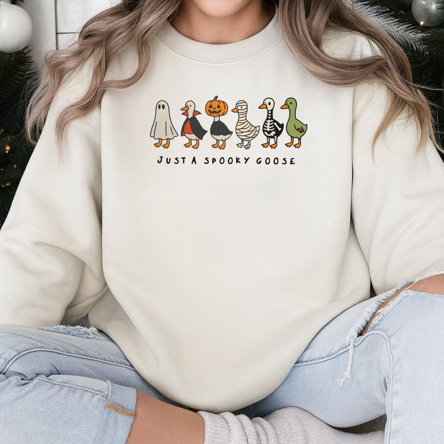 Halloween Goose Sweatshirt | Spooky Costume Duck Graphic | Premium Cotton Blend Crewneck | Funny Fall Gift for Goose Lovers