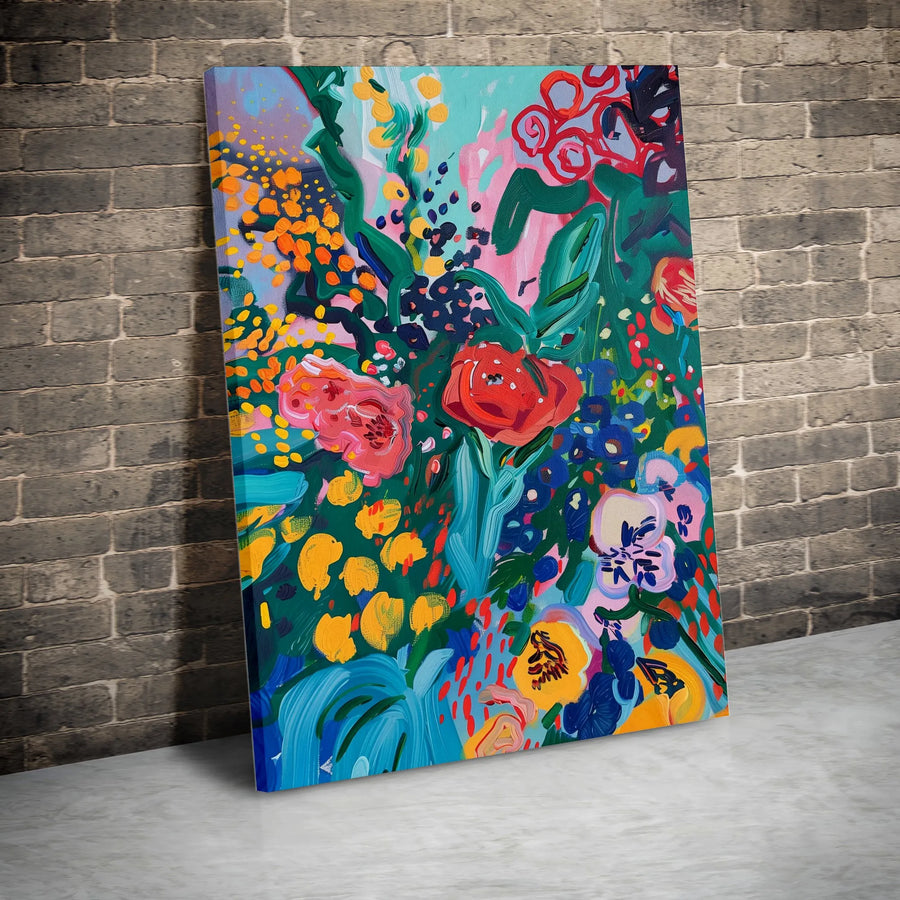 Abstract Floral Vertical Canvas | Colorful Botanical Painting Print | Premium Gallery Wrapped Canvas | Living Room Wall Decor Housewarming Gift