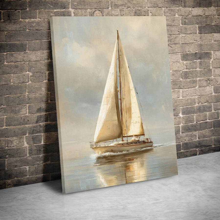 Sailboat Painting Canvas Wall Art | Vintage Impressionist Seascape Print | Premium Gallery Wrapped Canvas | Coastal Home Decor Gift for Sailor
