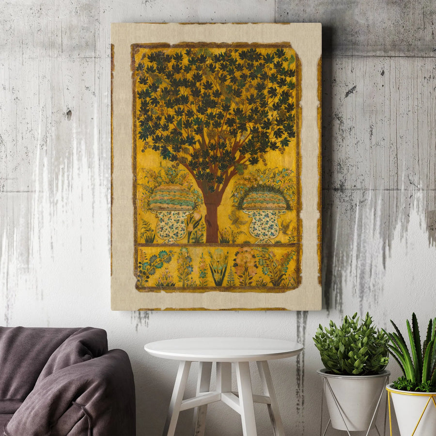 Vintage Tree of Life Canvas Print | Antique Mughal Garden Illustration | Premium Gallery Wrapped Art | Spiritual Boho Home Decor Gift