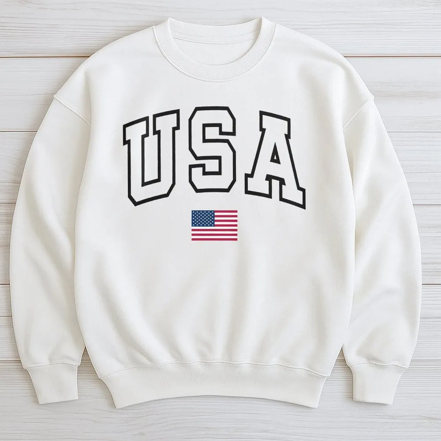 Patriotic USA Flag Sweatshirt | Retro Collegiate Design | Premium Soft Cotton | Fourth of July Independence Day Gift for Men Women