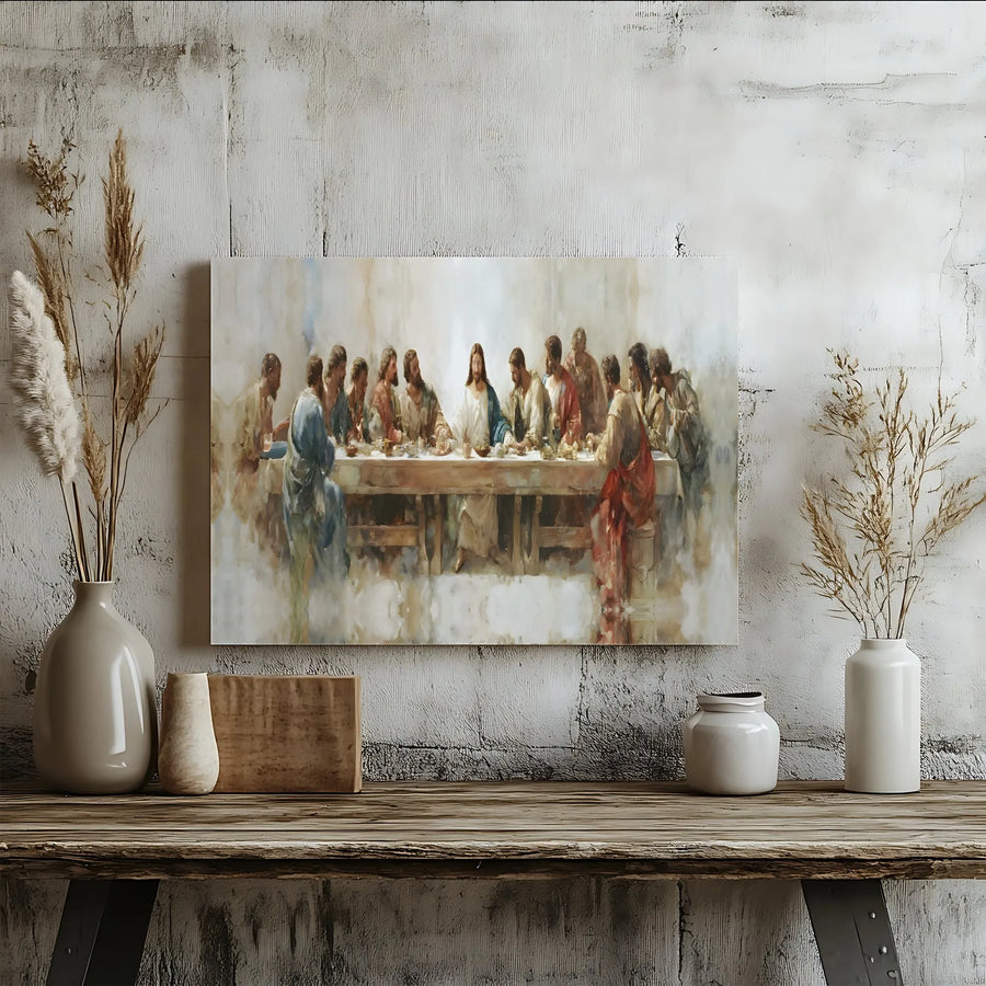 The Last Supper Canvas Wall Art | Modern Christian Painting Print | Premium Gallery Wrapped Canvas | Religious Home Decor Gift