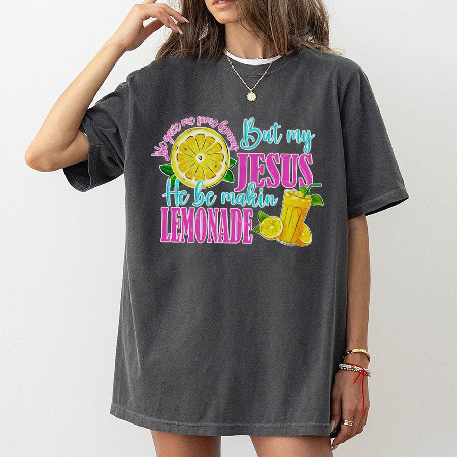 Jesus Makin' Lemonade T-Shirt | Christian Faith Quote Design | 100% Premium Cotton Tee | Inspirational Religious Gift for Women