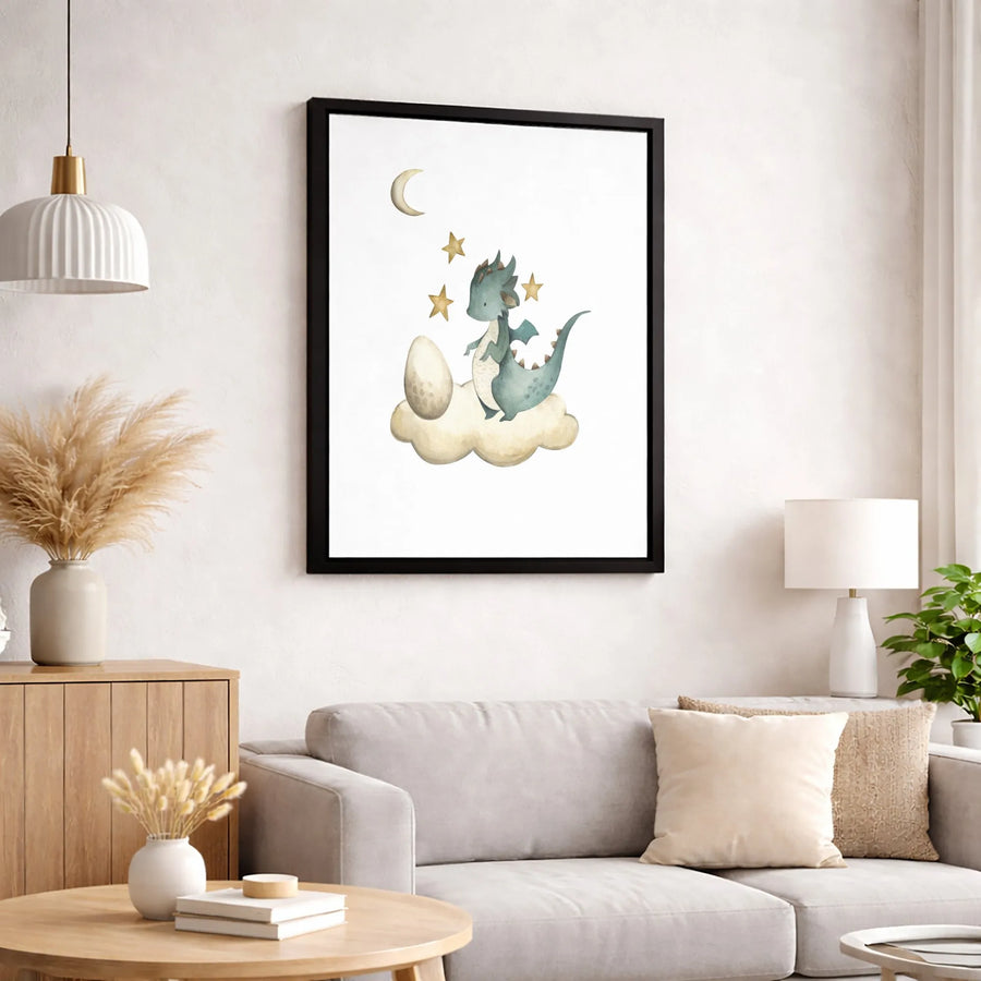 Baby Dragon Wall Art | Cute Watercolor Fantasy Nursery Decor | Premium Gallery Wrap Canvas | Whimsical Dragon Gift for Kids Room