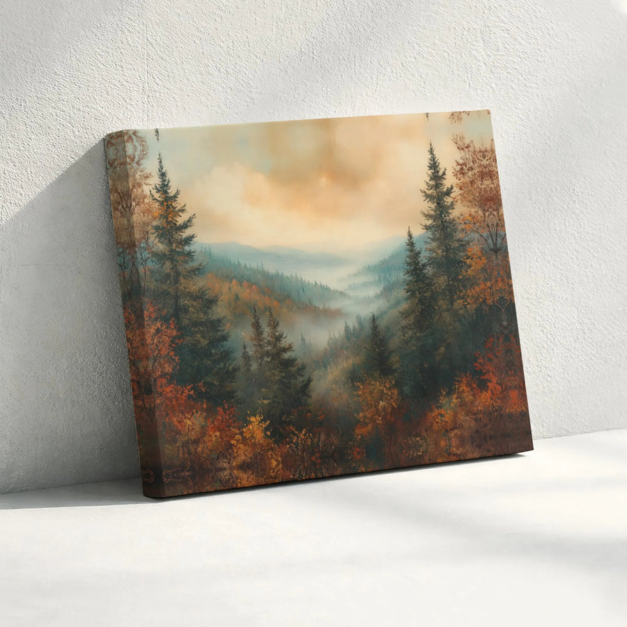 Misty Forest Wall Art | Autumn Mountain Landscape Canvas Print | Premium Gallery Wrapped Decor | Nature Home Gift for Nature Lovers