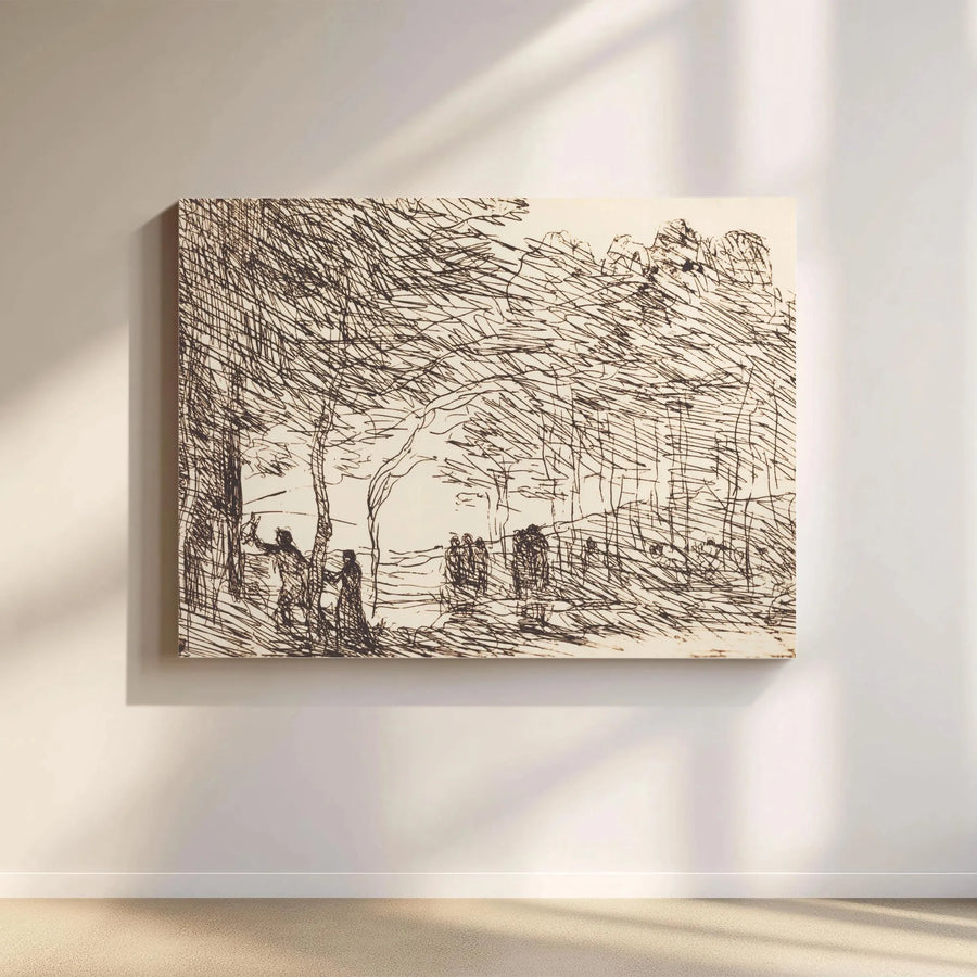 Forest Landscape Wall Art | Scribble Sketch Pen Drawing | Gallery Wrapped Canvas | Minimalist Home Decor Gift