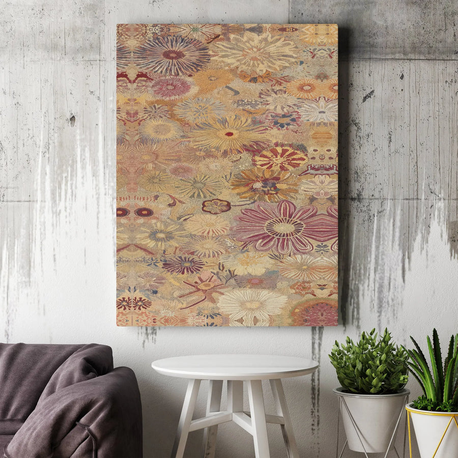 Bohemian Floral Canvas Wall Art | Vintage Distressed Flower Pattern | Premium Gallery-Wrapped Print | Home Decor for Living Room Bedroom