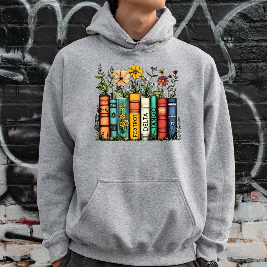 8647 Book Lover Hoodie | Floral Library Aesthetic Design | Premium Cotton Blend | Feminist Democrat Gift for Reader Women