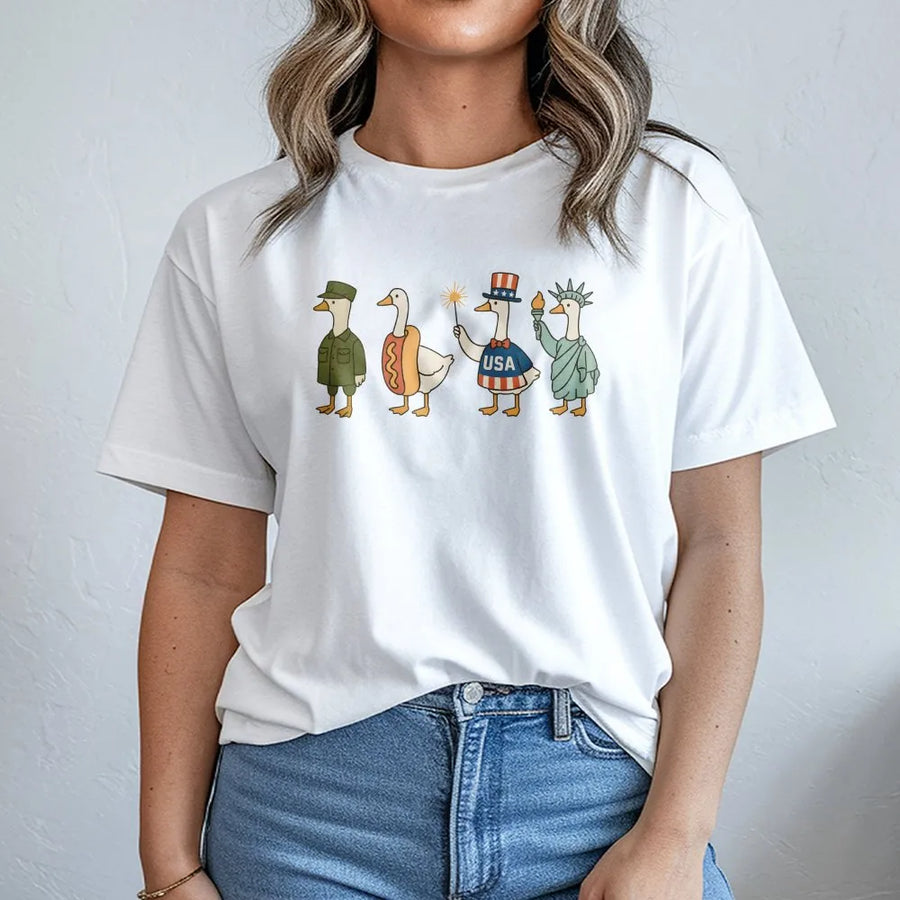 Funny 4th of July Goose T-Shirt | Patriotic USA Geese Parade Graphic | Soft Cotton Blend Sweatshirt | Unisex Independence Day Gift