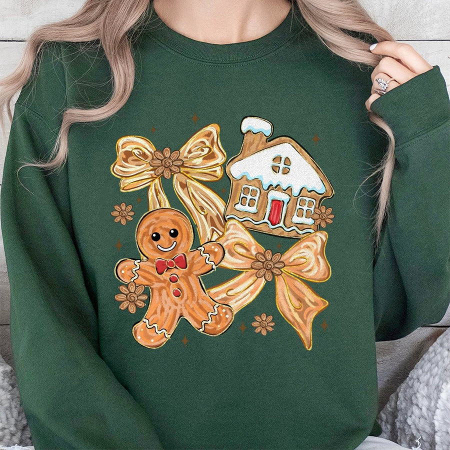 Gingerbread Man Sweatshirt | Coquette Christmas Bow Design | Premium Soft Blend Crewneck | Holiday Aesthetic Gift for Women