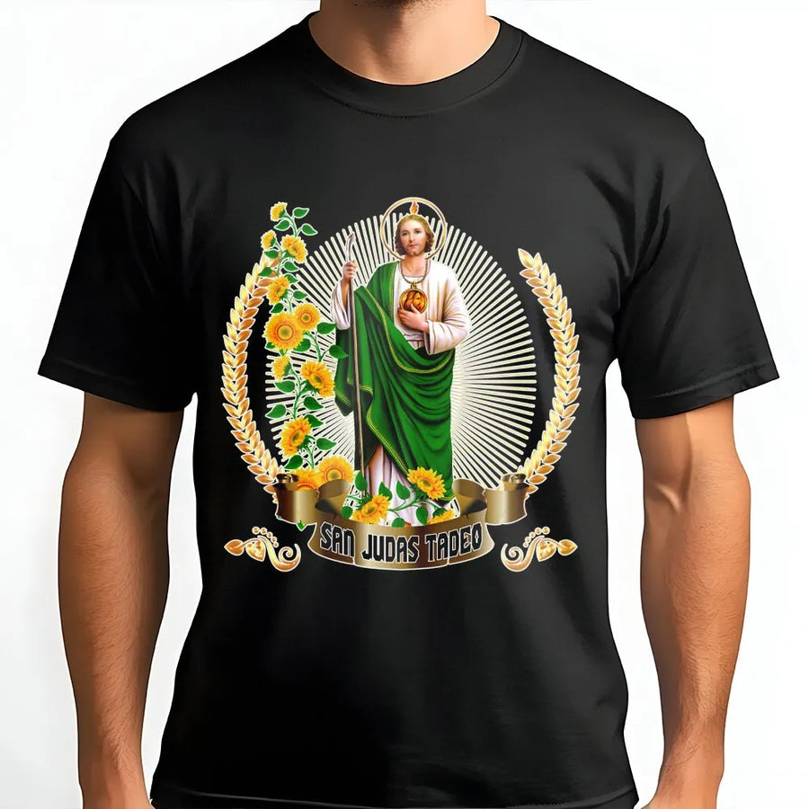San Judas Tadeo T-Shirt | Catholic Religious Graphic Art | 100% Premium Cotton Tee | Faith and Protection Gift for Devotees