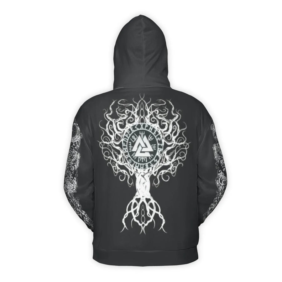 Viking Yggdrasil 3D Hoodie | Skull Tree of Life & Valknut Graphic | Premium Brushed Fleece Pullover | Norse Mythology Gift for Men and Women