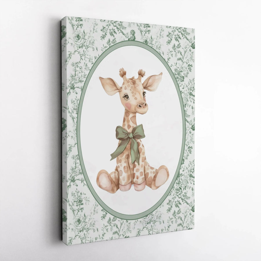 Baby Giraffe Wall Art | Watercolor Nursery Decor with Sage Green Floral Toile | Premium 1.25" Gallery Canvas | Gift for Baby Shower