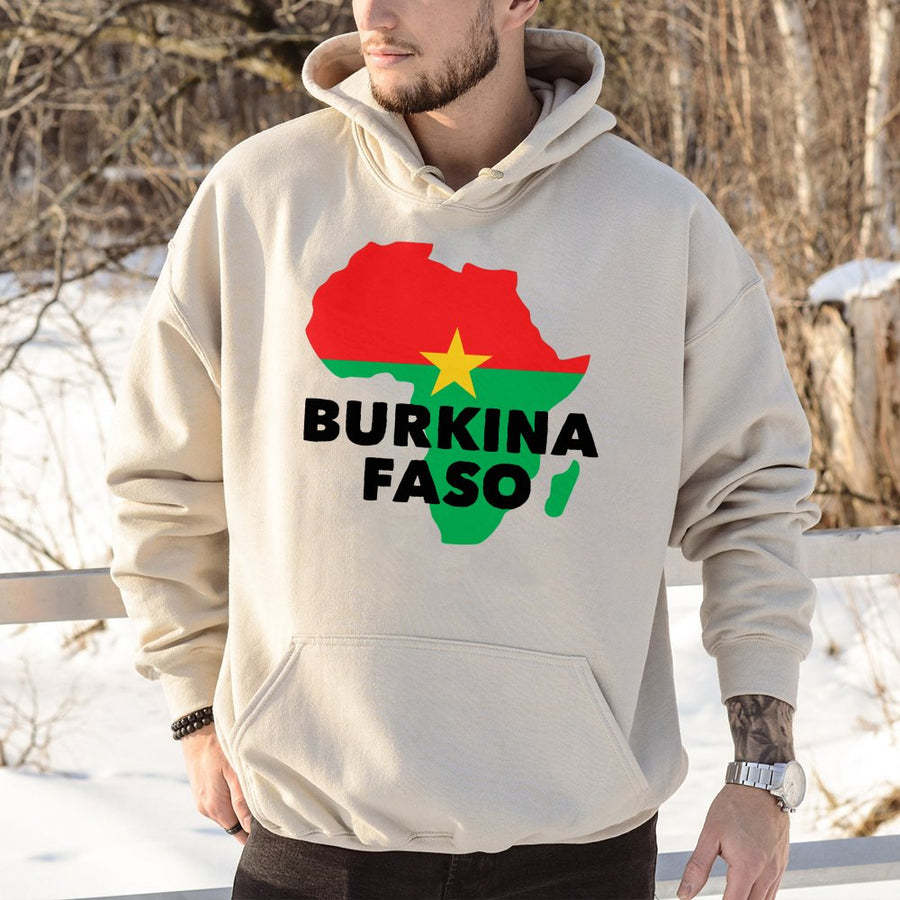 Burkina Faso Flag Map Hoodie | African Country Pride Design | Cotton-Blend Premium Quality | Unisex Patriotic Gift for Burkina Faso Supporters