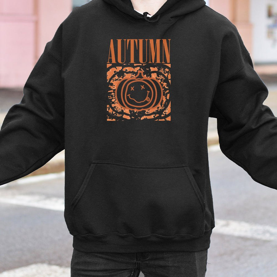 Autumn Pumpkin Hoodie | Grunge Smiley Face Graphic | Premium Cotton Blend | Unisex Fall Aesthetic Sweatshirt Gift