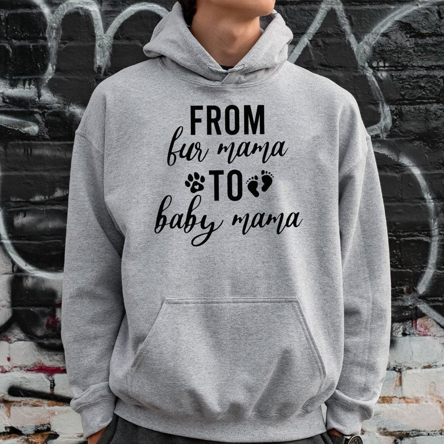 From Fur Mama To Baby Mama Hoodie | Cute Pregnancy Announcement Sweatshirt | Premium Cotton Blend | New Mom Gift & Expecting Mother Present