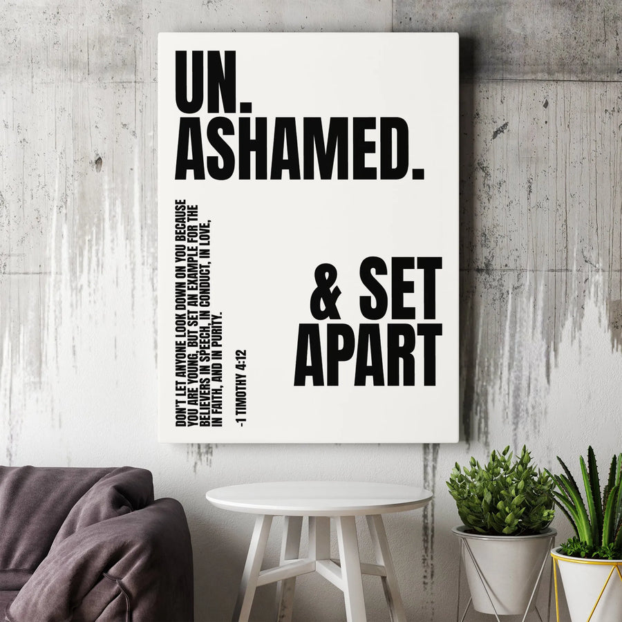 Unashamed & Set Apart Canvas | 1 Timothy 4:12 Bible Verse Wall Art | Premium Gallery Wrapped Scripture Decor | Christian Faith Gift for Home Office