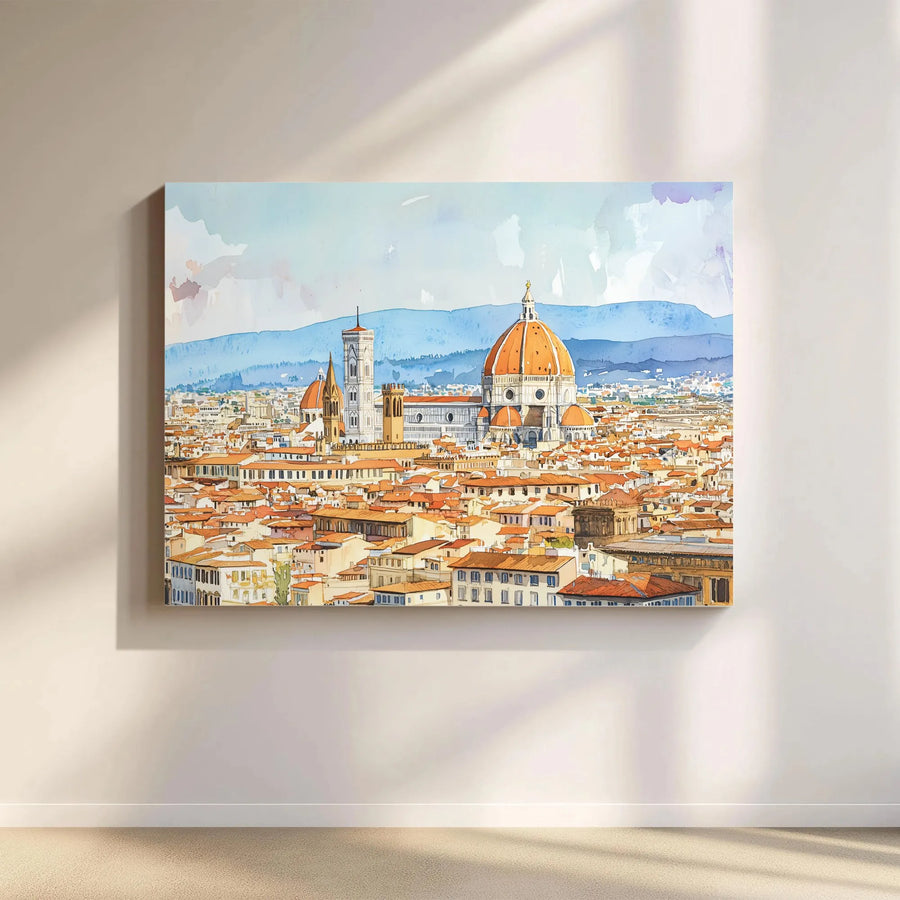 Florence Italy Skyline Canvas Art | Watercolor Duomo Cityscape Print | Gallery-Wrapped Premium Decor | Travel Lover Gift