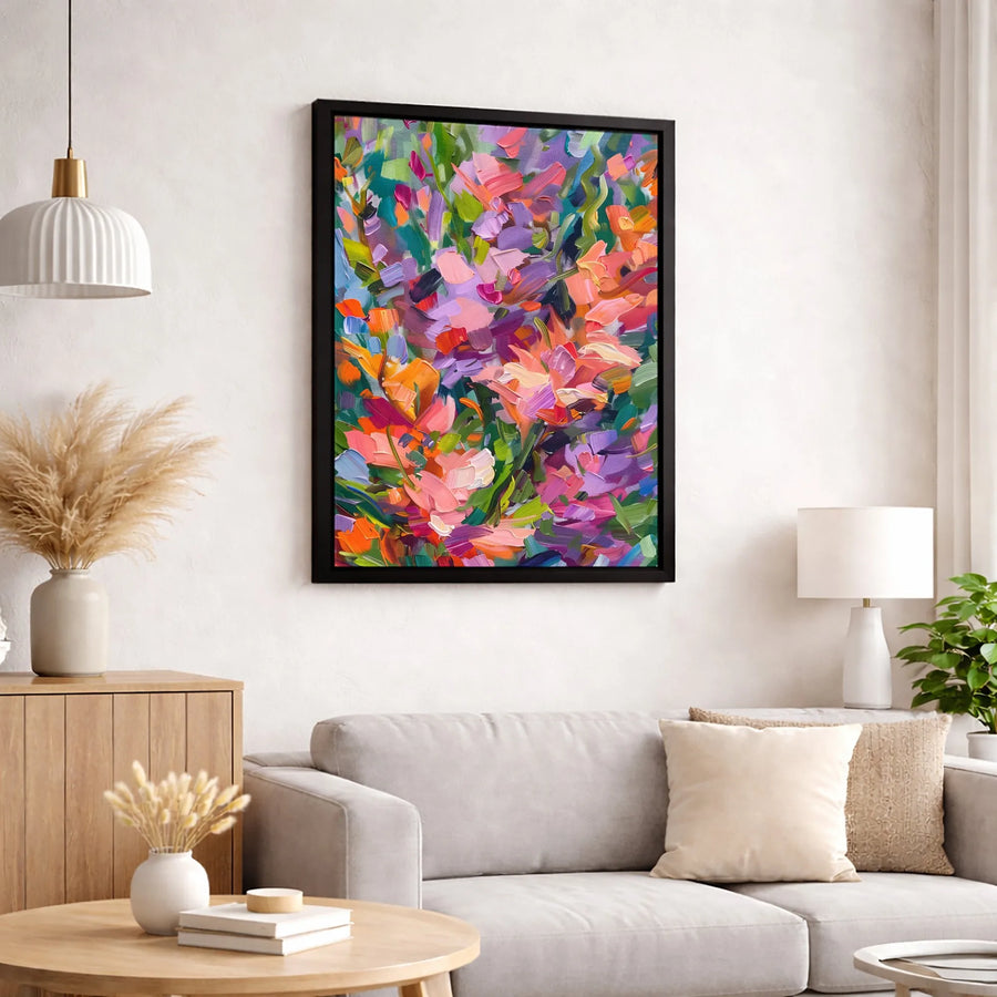 Colorful Abstract Floral Canvas Art | Thick Brushstroke Impressionist Painting | Premium Gallery Wrap Print | Modern Home Decor Gift