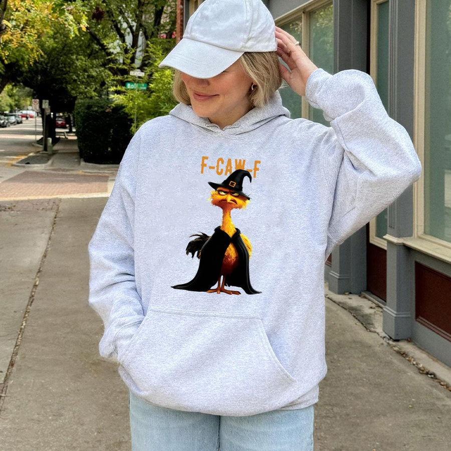 Funny Witch Chicken Hoodie | F-Caw-F Halloween Graphic | Premium Cotton Blend | Unisex Spooky Gift For Chicken Lovers
