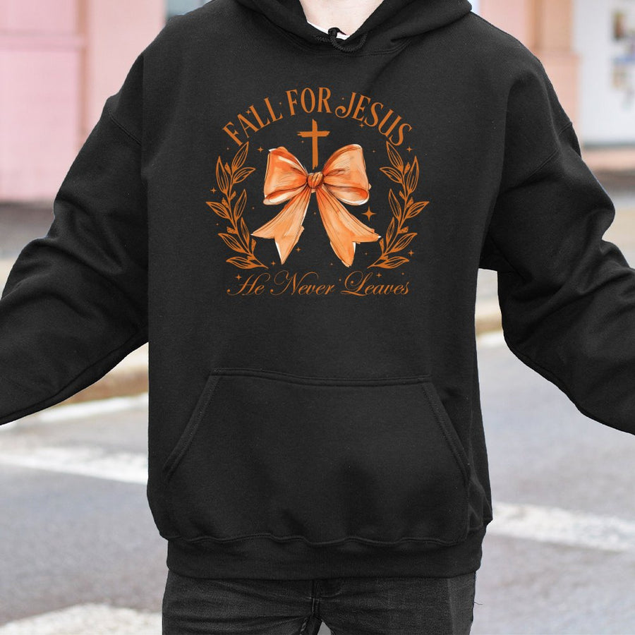 Fall For Jesus Hoodie | Christian Faith Autumn Bow Aesthetic | Premium Cotton Blend Sweatshirt | Religious Fall Gift for Her