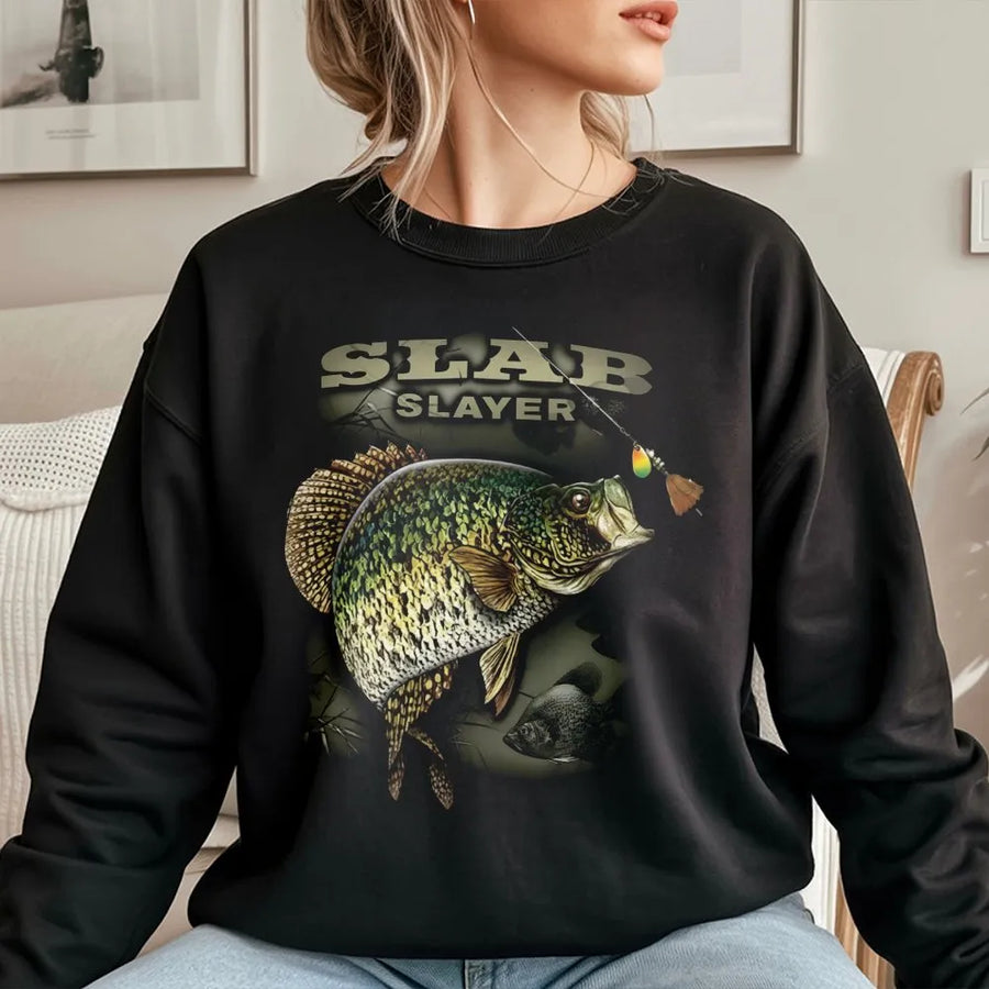 Crappie Fishing Sweatshirt | Slab Slayer Graphic Print | Premium Cotton Blend | Gift for Anglers & Lake Lovers