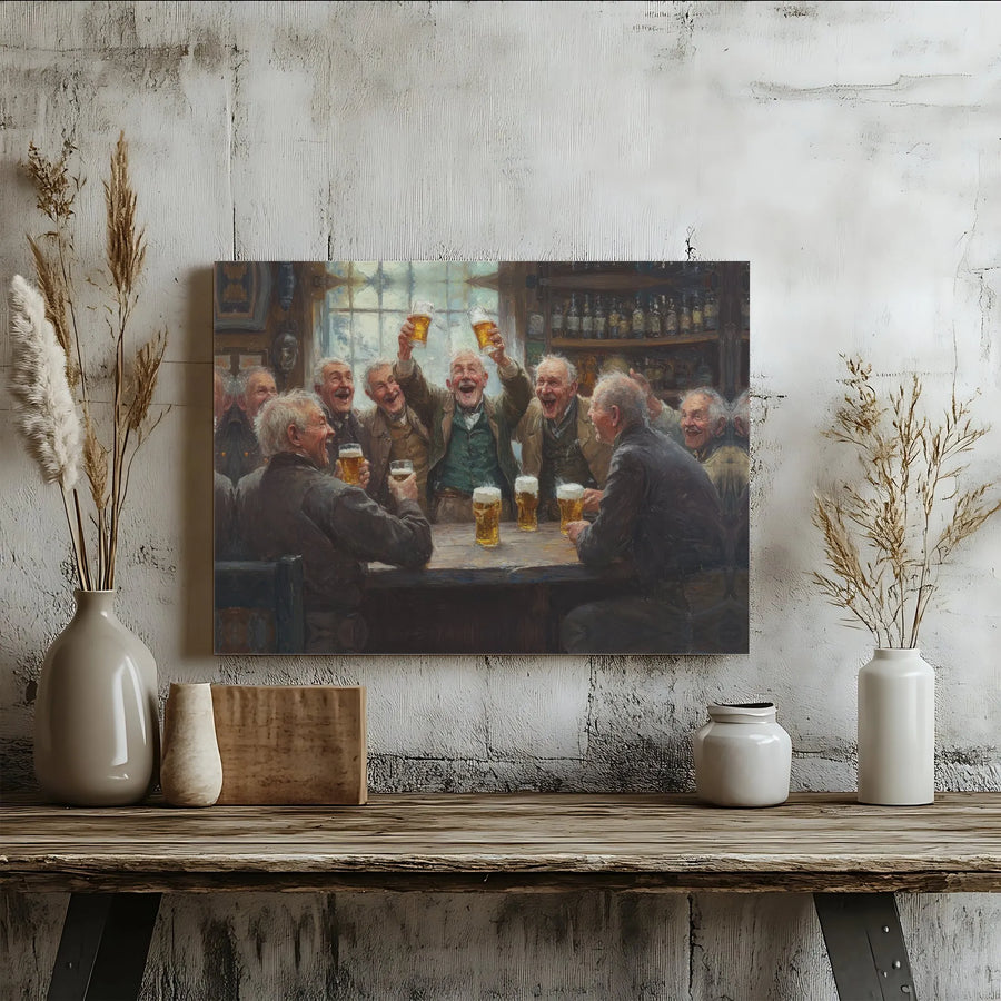Old Friends Drinking Beer Canvas Print | Pub Scene Wall Art | Gallery Wrapped Premium Canvas | Man Cave Decor Gift for Him