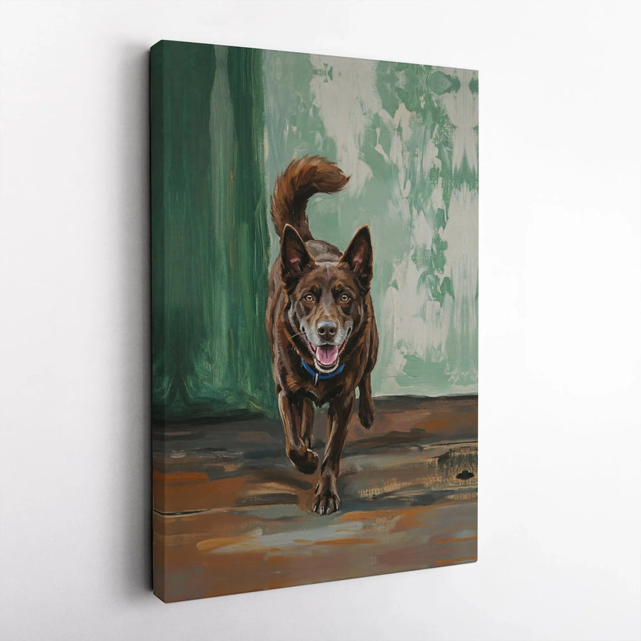 Happy Brown Dog Canvas Wall Art | Painterly Australian Kelpie Portrait | Premium Gallery Wrapped Canvas | Gift for Dog Lover, Modern Home Decor