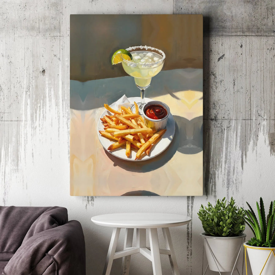 Margarita and French Fries Canvas Art | Kitchen Foodie Wall Decor | Premium Fade-Resistant Print | Gift for Bar and Home Decor Lovers