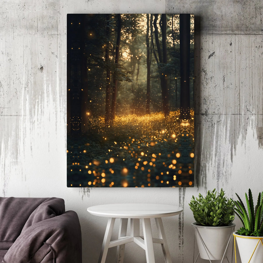 Enchanted Forest Canvas Print | Glowing Fireflies Nature Wall Art | 1.25-Inch Gallery Wrap Premium Decor | Magical Woodland Home Gift