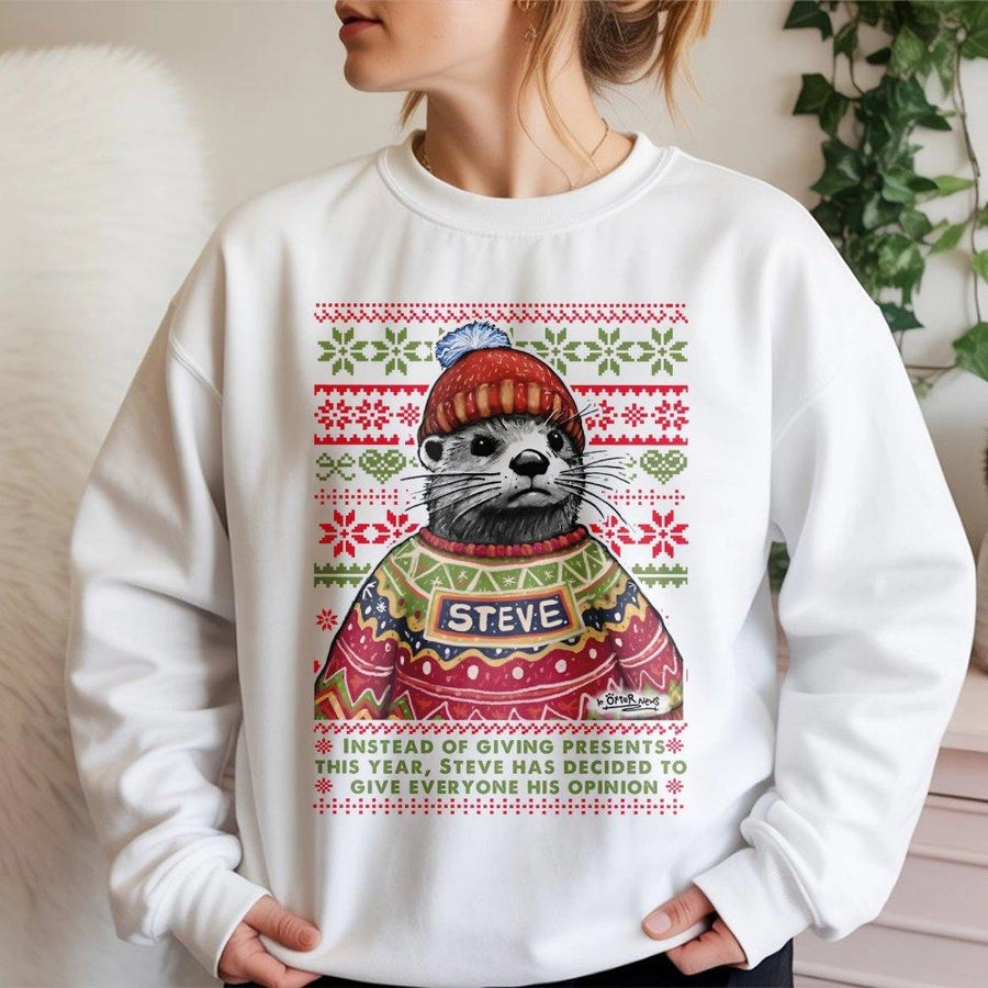 Steve The Otter Ugly Christmas Sweatshirt | Funny Animal Holiday Graphic Sweater | Premium Cotton-Poly Blend | Humorous Gift For Otter Lovers