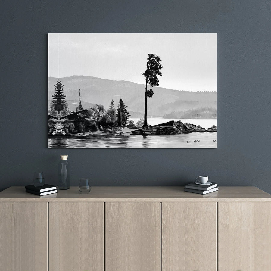 Lone Tree Lake Canvas Print | Black and White Landscape Wall Art | Premium Gallery Wrapped Decor | Modern Nature Gift for Living Room
