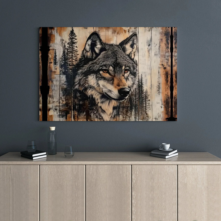 Rustic Wolf Canvas Wall Art | Pine Forest Wilderness Portrait | 1.25 Inch Thick Gallery Wrap | Nature Home Decor Gift For Wildlife Lovers