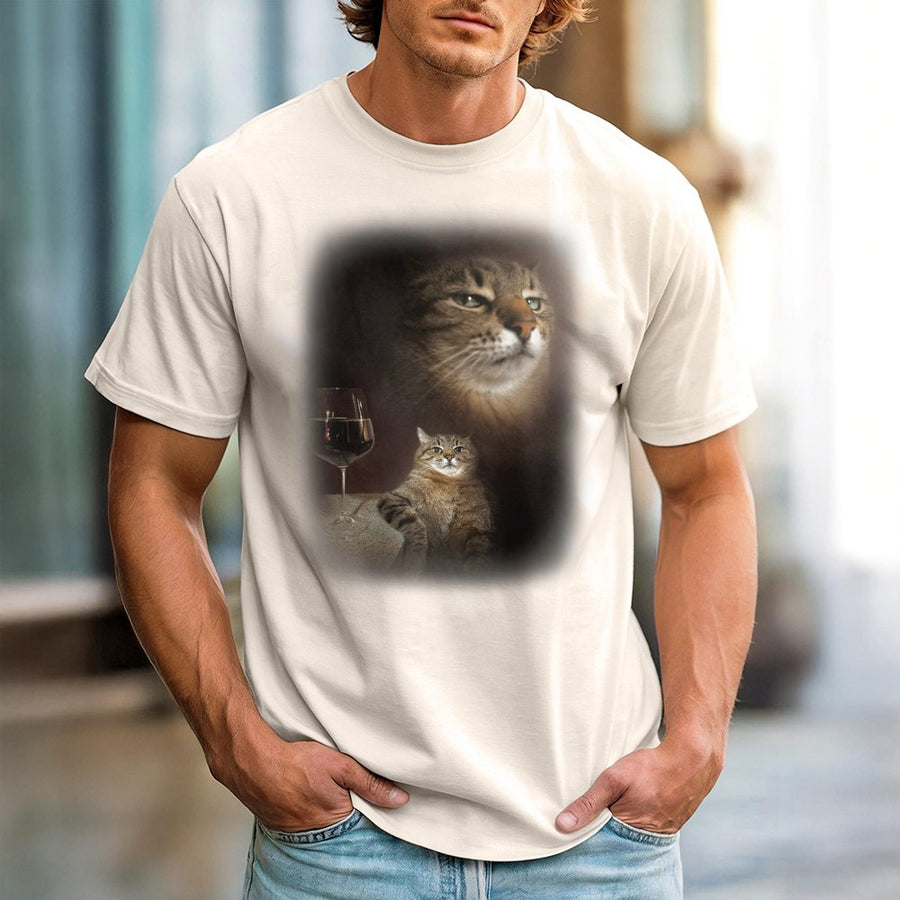 Cat Drinking Wine T-Shirt | Funny Retro Meme Graphic Tee | Premium 100% Cotton Apparel | Unique Gift for Cat Lovers and Wine Enthusiasts