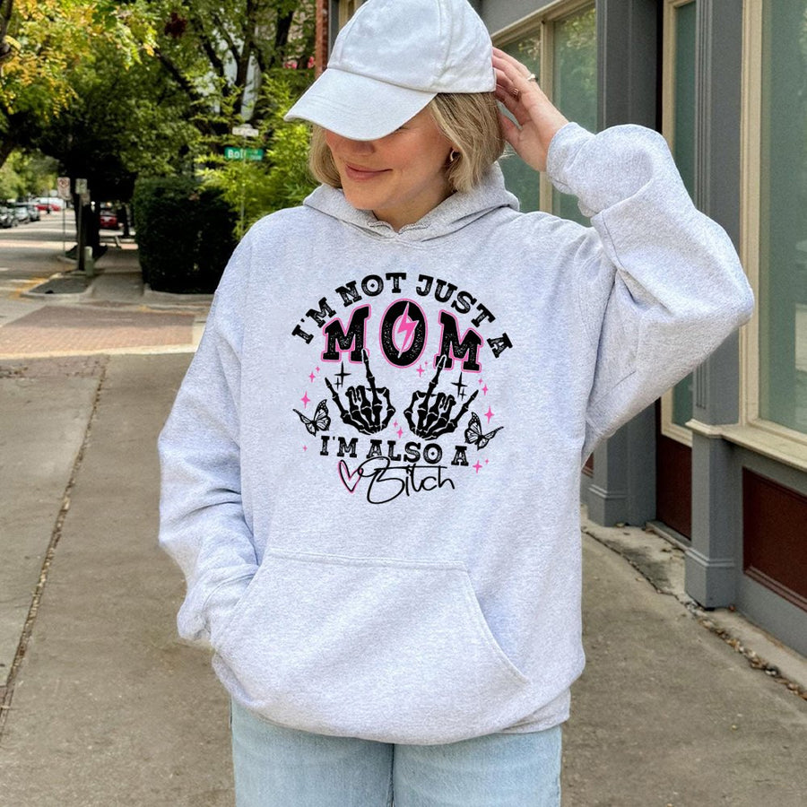 Not Just A Mom Hoodie | Funny Skeleton Hands Graphic | Premium Cotton Blend | Sarcastic Mother's Day 2026 Gift For Women