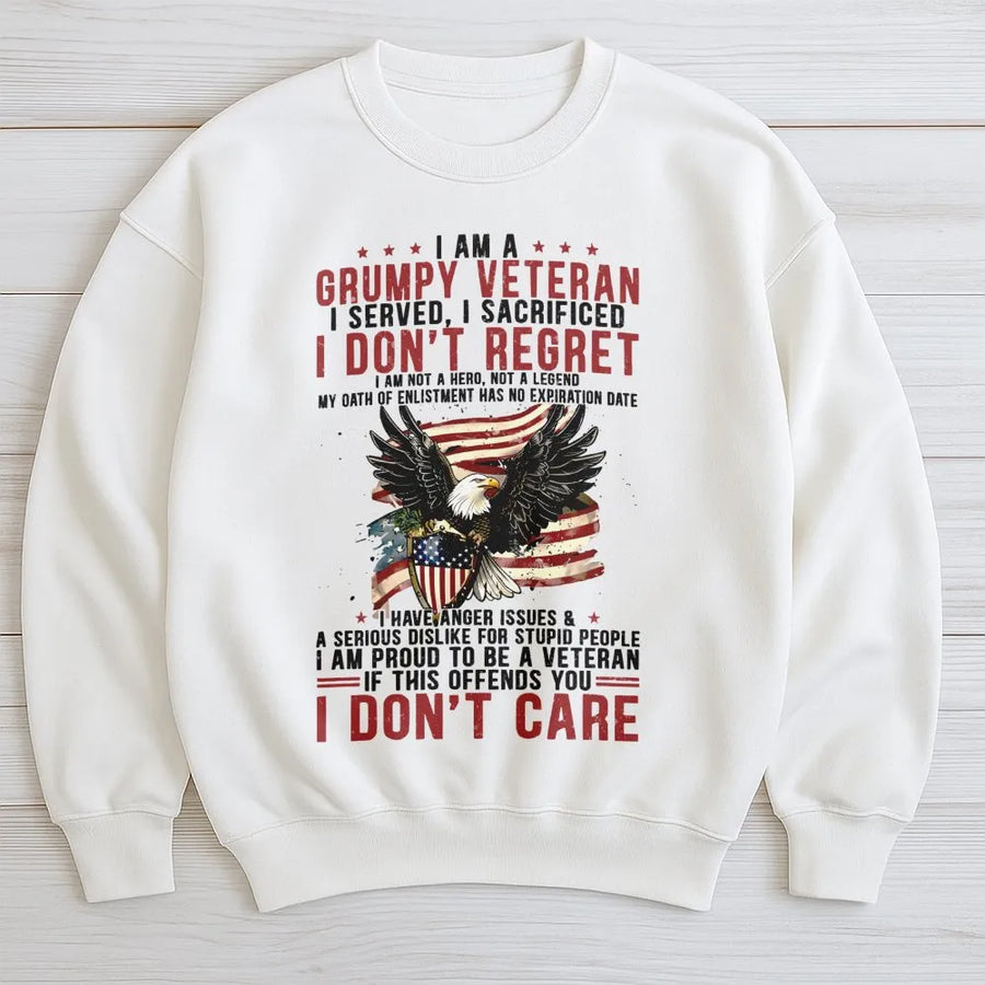 Grumpy Veteran Sweatshirt | American Flag Eagle Military Pride Design | Premium Cotton Blend | Gift for Retired US Army Soldiers
